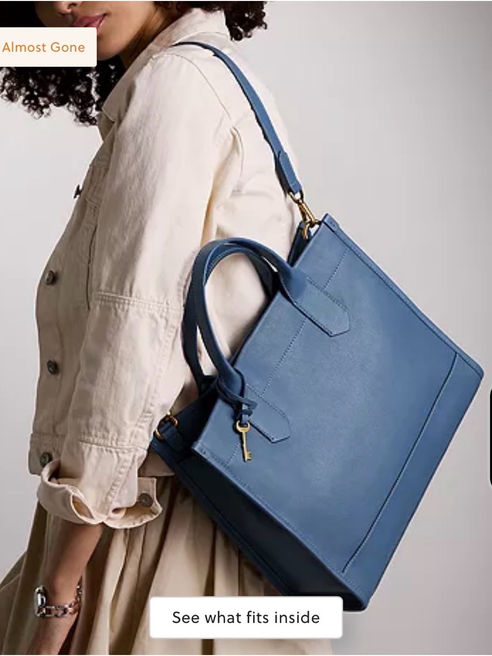 Fossil Blue Leather Tote Bag - Picture 3 of 5